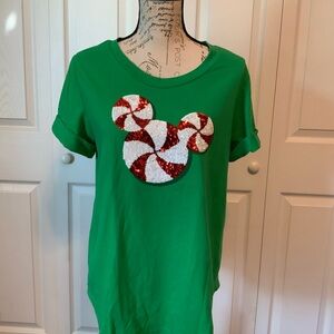 Festive Green Short Sleeve Tee with Peppermint Design